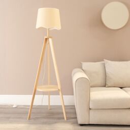 ValueLights Morrigan Natural Wood Tripod Floor Lamp Scallop White Trim Taper Shade - thumbnail 3