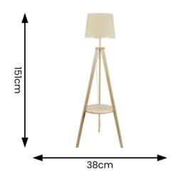 ValueLights Morrigan Natural Wood Tripod Floor Lamp Scallop White Trim Taper Shade - thumbnail 5