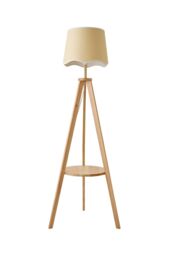 ValueLights Morrigan Natural Wood Tripod Floor Lamp Scallop White Trim Taper Shade - thumbnail 6