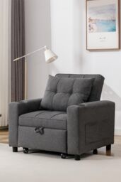 More4Homes Hudson 1-Seater Sofa Bed Linen Fabric with Cup Holders in Grey