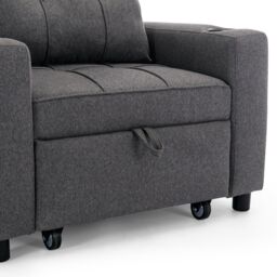 More4Homes Hudson 1-Seater Sofa Bed Linen Fabric with Cup Holders in Grey - thumbnail 6