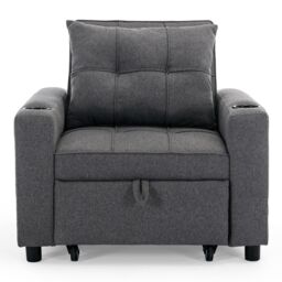 More4Homes Hudson 1-Seater Sofa Bed Linen Fabric with Cup Holders in Grey - thumbnail 2