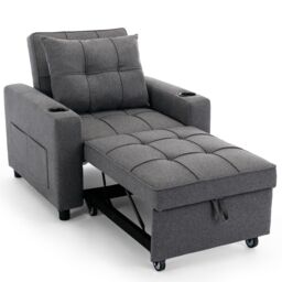 More4Homes Hudson 1-Seater Sofa Bed Linen Fabric with Cup Holders in Grey - thumbnail 3