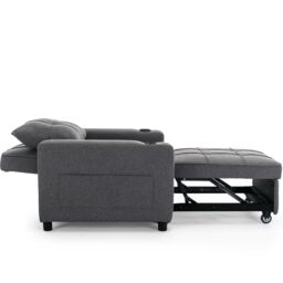 More4Homes Hudson 1-Seater Sofa Bed Linen Fabric with Cup Holders in Grey - thumbnail 4