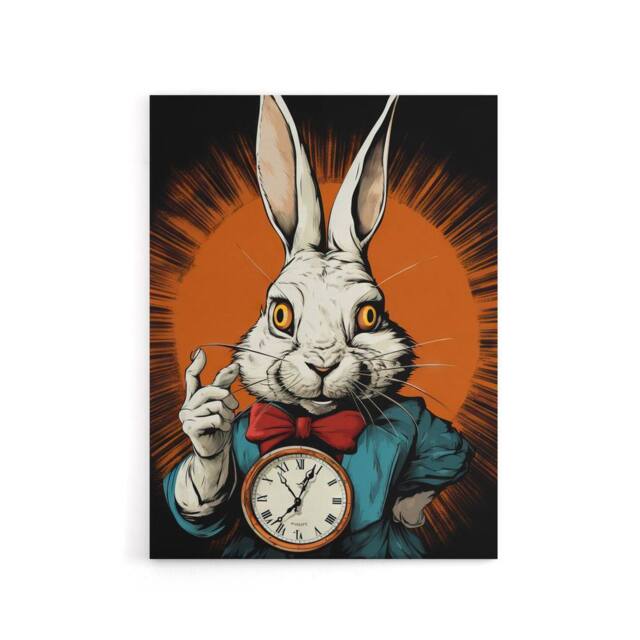 "Artery8 Alice Adventures In Wonderland White Rabbit Canvas Wall Art Print in Red - Size: W18"" x H24""" - image 1