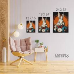 "Artery8 Alice Adventures In Wonderland White Rabbit Canvas Wall Art Print in Red - Size: W18"" x H24""" - thumbnail 4