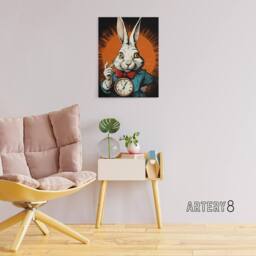 "Artery8 Alice Adventures In Wonderland White Rabbit Canvas Wall Art Print in Red - Size: W18"" x H24""" - thumbnail 3