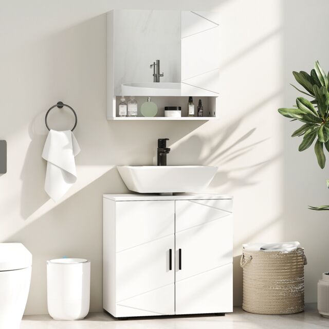 Kleankin Under Sink Cabinet with Double Doors & Shelf 60 x 30 x 60 cm White - image 1
