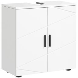 Kleankin Under Sink Cabinet with Double Doors & Shelf 60 x 30 x 60 cm White - thumbnail 2