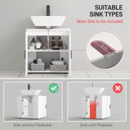 Kleankin Under Sink Cabinet with Double Doors & Shelf 60 x 30 x 60 cm White - thumbnail 4