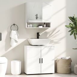 Kleankin Under Sink Cabinet with Double Doors & Shelf 60 x 30 x 60 cm White - thumbnail 1