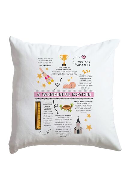 Afewhometruths Gift For Mum Amazing Facts Love Cushion - birthday, mother's day gift, gift from children in Off-White - Size: 40 cm x 40 cm