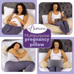 Aamira Cream Pregnancy Maternity Pillow, 145x25x25cm L Shaped Memory Foam - Size: 145 x 25 x 25 cm - thumbnail 8