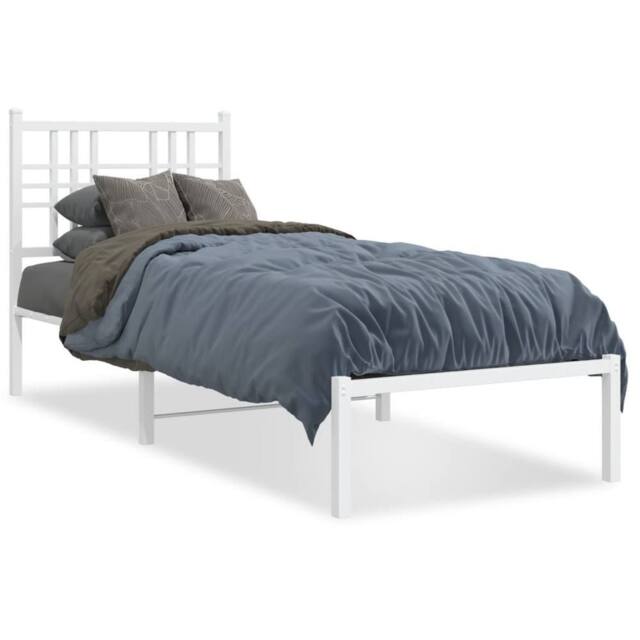 Berkfield Home Metal Bed Frame without Mattress with Headboard White 80x200cm - Size: 80x200 cm - image 1