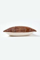 Homescapes Beige Real Leather & Goat Hair Large Check Cushion with Feather Filling - Size: 45 cm x 45 cm - thumbnail 2