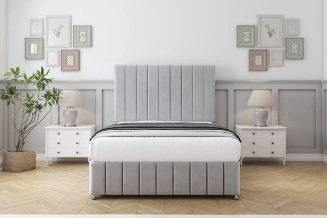 "Comfort Beds Sara Plush Divan Set No Drawers-54"" Headboard-Footboard in Silver - Size: Small Double" - image 1