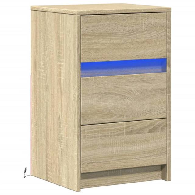 Berkfield Home Stylish Bedside Cabinet with LED Lights Sonoma Oak Engineered Wood in Light Tan - image 1