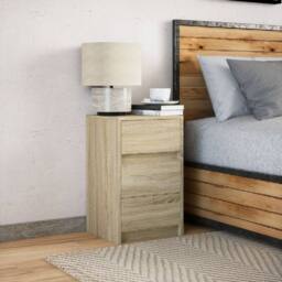 Berkfield Home Stylish Bedside Cabinet with LED Lights Sonoma Oak Engineered Wood in Light Tan - thumbnail 4