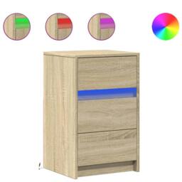 Berkfield Home Stylish Bedside Cabinet with LED Lights Sonoma Oak Engineered Wood in Light Tan - thumbnail 3
