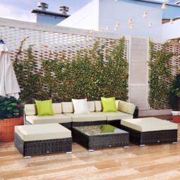 OUTSUNNY 6 Pieces Rattan Furniture Set Conservatory Sofa Deluxe Wicker Garden in Brown