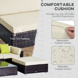 OUTSUNNY 6 Pieces Rattan Furniture Set Conservatory Sofa Deluxe Wicker Garden in Brown - thumbnail 6