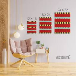 "Artery8 Shima Zig Zag Textile Patterns Canvas Wall Art Print Furuya Korin in Red - Size: W18"" x H24""" - thumbnail 4