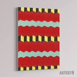 "Artery8 Shima Zig Zag Textile Patterns Canvas Wall Art Print Furuya Korin in Red - Size: W18"" x H24""" - thumbnail 2