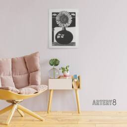 "Artery8 Stylised Sunflower in a Vase De Mesquita Canvas Wall Art Print in Black - Size: W18"" x H24""" - thumbnail 3