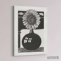 "Artery8 Stylised Sunflower in a Vase De Mesquita Canvas Wall Art Print in Black - Size: W18"" x H24""" - thumbnail 2