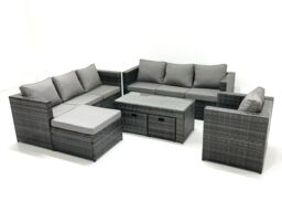 Fimous Outdoor Garden Furniture Set 10 Seater Rattan Sofa Set with Coffee Table 3 Big Footstools Armchair Dark Grey Mixed - thumbnail 2