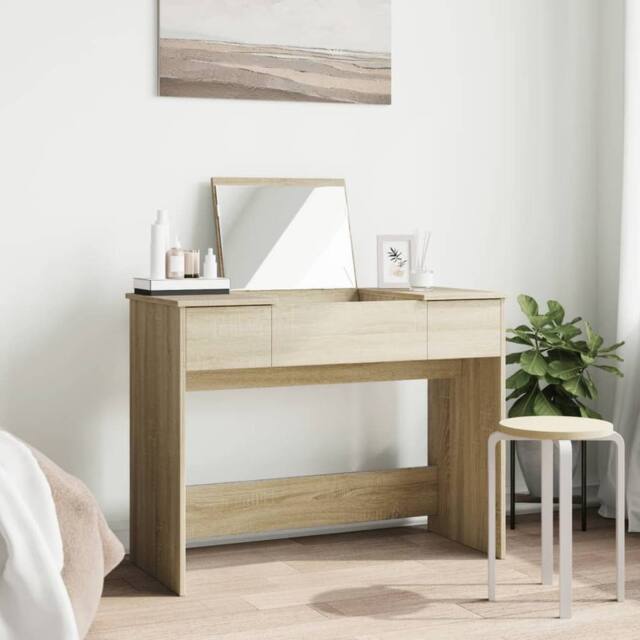 Berkfield Home Modern Dressing Table with Mirror Sonoma Oak 100x45x76 cm in Light Tan - Size: 100 x 45 x 76 cm - image 1