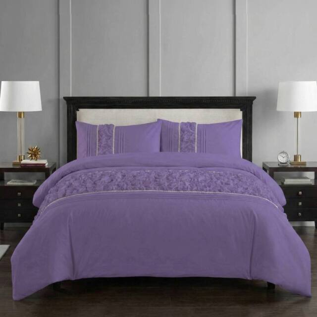 Snug City Ruffle Design Duvet Cover Soft Elegant Bedding Set with Pillowcases in Lilac - Size: Double - image 1