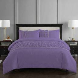 Snug City Ruffle Design Duvet Cover Soft Elegant Bedding Set with Pillowcases in Lilac - Size: Double - thumbnail 1