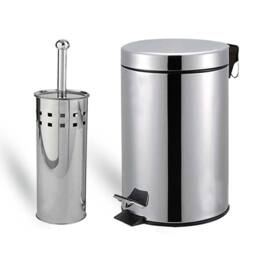 EONLION Silver 3L Pedal Bin & Toilet brush Set - thumbnail 1