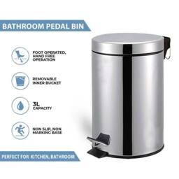 EONLION Silver 3L Pedal Bin & Toilet brush Set - thumbnail 3