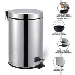 EONLION Silver 3L Pedal Bin & Toilet brush Set - thumbnail 2