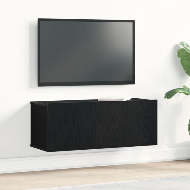 Berkfield Home Black Oak TV Stand 80x30x30 cm Made of Engineered Wood - Size: 80 x 30 x 30 cm - image 1