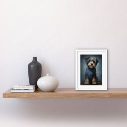 "Artery8 Wall Art Print Adorable Snorkie Dog in Blue Jean Dungarees Realistic Artwork Fun Pet Portrait Artwork Framed 9X7 Inch - Size: W7"" x H9""" - thumbnail 2