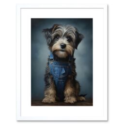 "Artery8 Wall Art Print Adorable Snorkie Dog in Blue Jean Dungarees Realistic Artwork Fun Pet Portrait Artwork Framed 9X7 Inch - Size: W7"" x H9""" - thumbnail 1