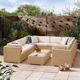 FurnitureboxUK Orlando 10 Seat Modular Outdoor Garden Rattan Sofa in Light Beige - thumbnail 3