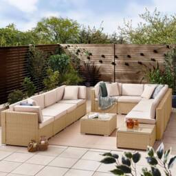 FurnitureboxUK Orlando 10 Seat Modular Outdoor Garden Rattan Sofa in Light Beige - thumbnail 1