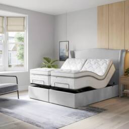 PARADISE BEDS LTD Orthopaedic Electric Adjustable Bed Set With Mattress & Headboard in Silver - Size: Small Double - thumbnail 1