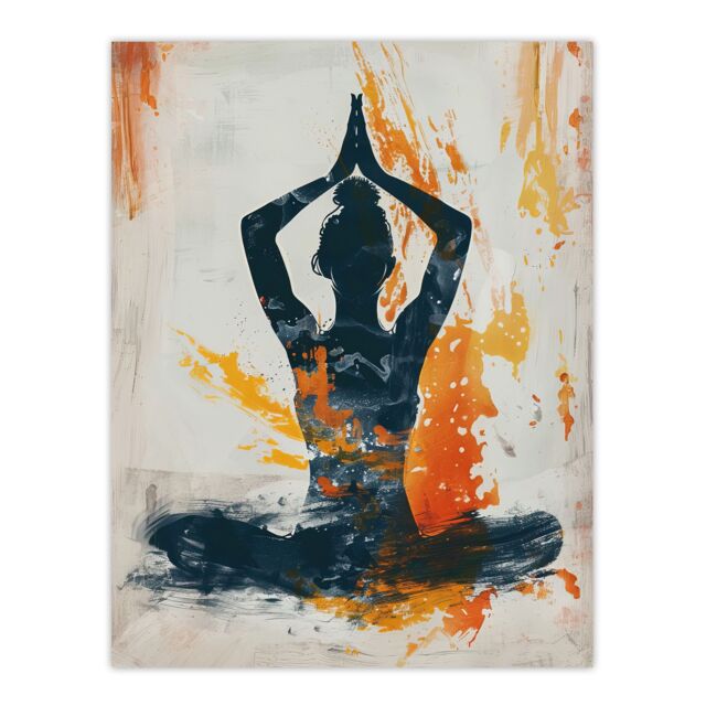 "Artery8 Abstract Painting Woman in Yoga Pose Orange Wall Art Print - Size: W18"" x H24""" - image 1
