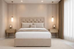 "Chester & Oakley Valencia Plush Divan Bed Base 2 Drawers Same Side - 26"" Headboard in Stone - Size: Small Single" - thumbnail 2