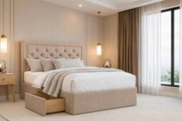 "Chester & Oakley Valencia Plush Divan Bed Base 2 Drawers Same Side - 26"" Headboard in Stone - Size: Small Single" - thumbnail 1