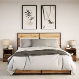 Berkfield Home Stylish Bedside Cabinets with LED Lights 2 pcs Smoked Oak Enginee in Brown - thumbnail 4