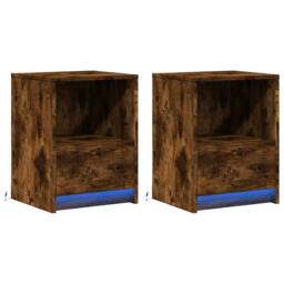 Berkfield Home Stylish Bedside Cabinets with LED Lights 2 pcs Smoked Oak Enginee in Brown - thumbnail 1