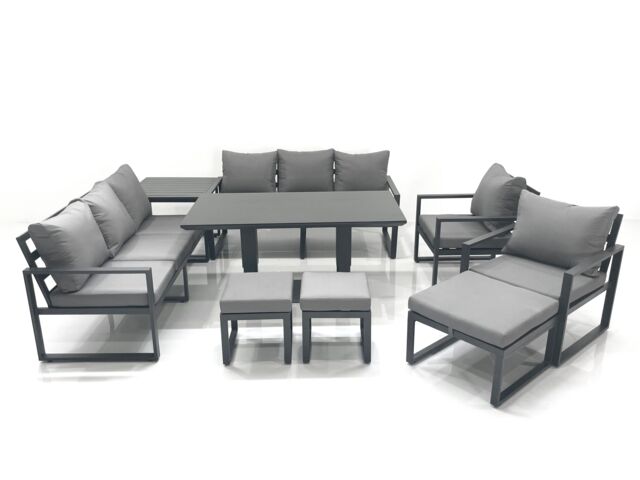 Fimous Garden Sofa Set Aluminium Furniture Rising Dining Tabe Set with 2 Chair 3 Footstools Side Table Dark Grey - image 1
