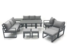 Fimous Garden Sofa Set Aluminium Furniture Rising Dining Tabe Set with 2 Chair 3 Footstools Side Table Dark Grey - thumbnail 1