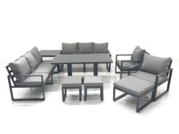 Fimous Garden Sofa Set Aluminium Furniture Rising Dining Tabe Set with 2 Chair 3 Footstools Side Table Dark Grey - thumbnail 2